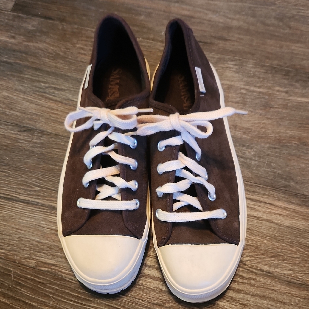 Sam & Libby Heeled Suede Lace-Up Sneakers - Size 8.5 (Women's)